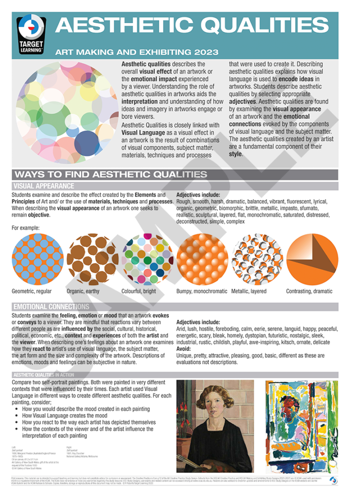 Art Making and Exhibiting Aesthetic Qualities poster Target Learning