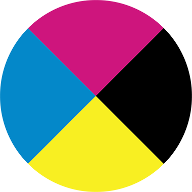 A circle divided into three colored segments: magenta on top right, blue on left, and yellow on bottom right, with a triangular wedge missing on the right side, creating a Pac-Man-like shape.
