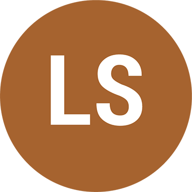 White capital letters LS centered on a solid brown square background.