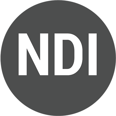 White capital letters NDI centered on a dark gray square background.
