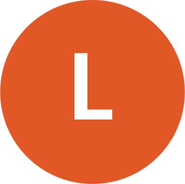 A white, uppercase letter L centered on a solid orange square background.
