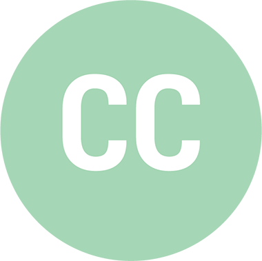 A light green square with the white capital letters CC centered in the middle.