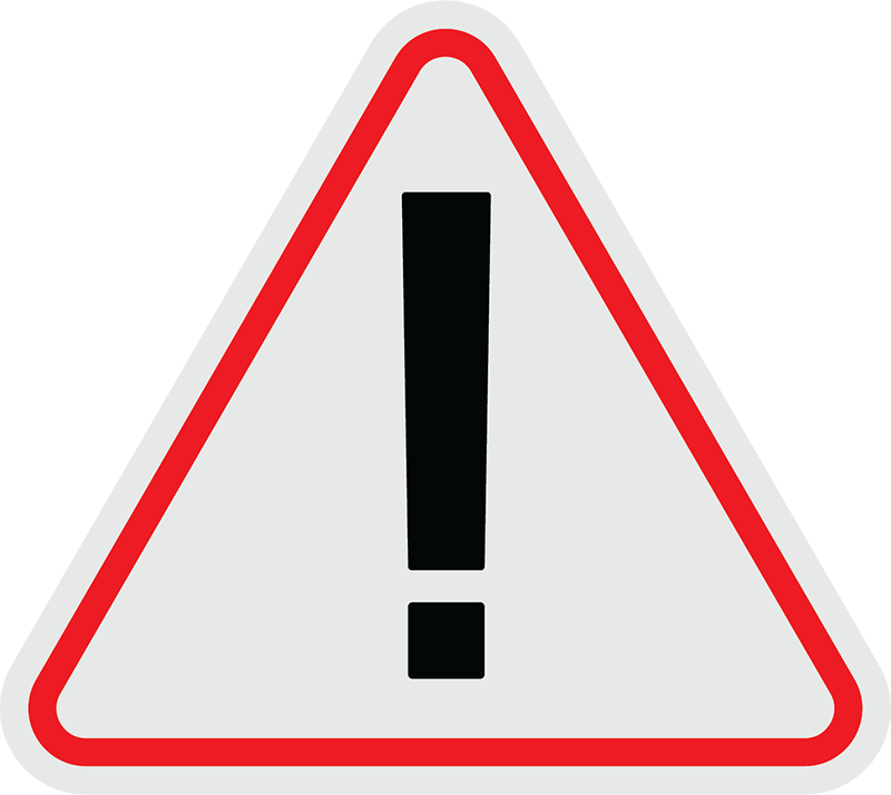 A triangular warning sign with a red border and a large black exclamation mark in the center, indicating caution or alert.