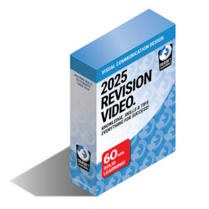 A boxed product labeled 2024 VCD Unit 3&4 Exam Revision Video, featuring Knowledge, Skills & Tips—Everything for Success! and 60 min. solid learning! on a blue patterned background.