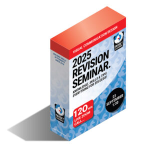 A 3D box graphic promotes the 2025 VCD Unit 3&4 Exam Revision Video, plus a 120-minute live Zoom seminar on September 23 at 1:30. Get expert knowledge, skills, and tips—everything you need for Visual Communication Design exam success!.