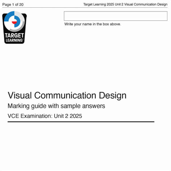 Cover page of a document titled 2025 VCD Unit 1 Examination (Copy) by Target Learning, featuring a space at the top to write a name.