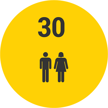 A yellow circle with the number 30 above black icons of a man and a woman standing side by side.