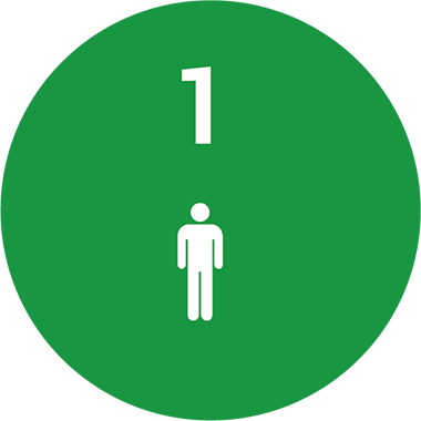 A green circle with the number 1 above a simple white icon of a person, both centered within the circle.