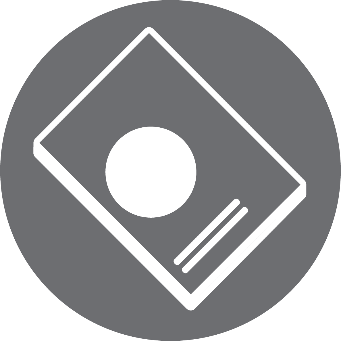 A white icon of a Japanese yen bill inside a gray circle. The bill features a large circle and two parallel lines, symbolizing currency.